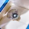 Cluster Rings Seawater 8-10MM Tahitian Black Pearl Ring With Full Diamond Zircon Inlaid High Quality And Exquisite Girlfriend Gift