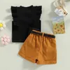 Clothing Sets CitgeeSummer Kids Baby Girls Outfit Flying Sleeves Ribbed Tops And Elastic Casual Shorts Belt Clothes Set