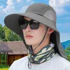 Berets Chapéu de sol de aba larga unissex malha respirável patchwork pescador com corda ajustável ampliada para caminhadas ao ar livre