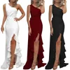 Sukienki swobodne kobiety ubieranie się jedno na ramię Ruched Ruffle Formal Evening Dressslim Prom Srabe Vestidos Para Mujer Party Bride Vestido