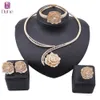 Handgemaakte Dubai Gouden Kleur Kristal Rose Bloem Sieraden Mode Bruiloft Afrikaanse Kostuum Ketting Oorbel Sieraden Sets 240122