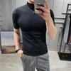 British Style Men's Sweater Pure Color Short Sleeves Semi High Necked Pullover for Male Knit Sweater Tops Plus Size S-3XL 240125