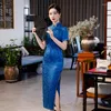 Roupas étnicas 2024 graciosa senhora jacquard vestido de seda cetim magro chinês cheongsam vintage desempenho artesanal botão alto garfo longo qipao