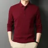 Polo shirt mannen zakelijk Casual Solid Color Polo Shirts Mens Lange Mouw Ademend slanke Turn Down Collar Polo Tees Tops Men 240126