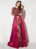 Casual Dresses Green Sequined O Neck Full Sleeved Evening Party Dress Stretchy Floor Length Ball Gown With Detachable Train Burgundy