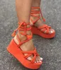 Summer Platform Wedge Sandals for Women Fashion Round Toe Cross Bundna höjd Öka TOE Femme Sandal Plus Size 43 240118