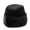 ベレット冬の暖かいフェイク爆撃機男の黒/茶色のロシアスタイルの肥厚帽子高齢のビーニー風の帽子帽子