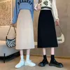 Saias de cintura alta casual mulheres chegada 2024 outono moda estilo coreano cor sólida senhoras elegante a linha meados de bezerro saia longa