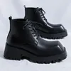 Botas vintage homens quadrado toe tornozelo grosso fundo motocicleta masculino rendas até sapatos grossos casuais streetwear