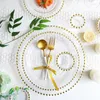 Conjuntos de louça estilo europeu ouro grânulo placas de vidro jantar prato salada frutas tigela sobremesa casamento placa de família decorativa conjunto de utensílios de mesa