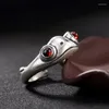 Bagues de cluster Bocai Original Innovant Real S925 Pur Silver Bague réglable Trendy Retro Frog Animal pour hommes et femmes