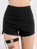 Shorts femininos preto sexy mulheres skinny corrente verão perna anel streetwear meninas elástico all-match estilo coreano casual moda