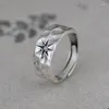 Pierścienie klastra Bokai S925 Pure Silver Jewelry Retro Mashion Stars Simple Hammered Otwarty mężczyzna i kobiety