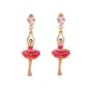 Stud Earrings Spring And Summer Trendy Fresh Sweet Enamel Glaze Pink Feather Ballet Girl