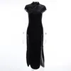 Goth escuro romântico gótico veludo vestidos estéticos vintage feminino preto bandagem slithem bodycon vestido sexy noite wear cheongsam 240129