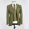 Men's Suits Olive GreenMen 3 Pcs Tuxedos Peaked Lapel Costume Homme Groom Wedding Dress Custom Made Groomsman Blazer Jacket Vest Pants
