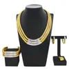 Necklace Earrings Set For Women Luxury Brazilian Gold Plated Bracelet Simple Layered Design Elegant Wedding Party Bijoux SYHOL