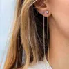 Dangle Brincos AIDE 925 Sterling Silver Simples Long Chain Tassel Drop Brinco Cristal Bar Pingente Stud Fine Jewelry para mulheres