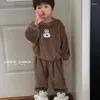 Clothing Sets Korean Kids Winter Clothes 2024 Children's Top And Bottom Set Flannel Soft Warm Pajamas Sweet Two Piece