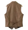 Mens Vest Classic Brown Suit Wood Tweed Notch Lapel Waistcoat Herringbone Groomsmen Winding Winder Coat 240130