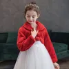 Kinder Mädchen Prinzessin Verdicken Plüsch Jacke Crop Wraps Schal Blume Lange Ärmel Bolero Warm Cape Hochzeit Geburtstag Party Mantel 240125