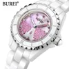 Burei Brand Ladies Fashion Ceramic Armband Titta på kvinnor Luxury Waterproof Casual Crystal Quartz Wristwatch Relogio Feminino 240127