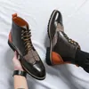 Buty men motocykl pu vintage wysoki bzdur rzeźbiony brytyjski skórzany but biznes swobodny but fryzjerski