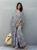 Women's Swimwear Jastie Leopard Print Women Long Dress Vintage Loose Large Size Beach Cover Ups For Fashion Casual V Neck Beachwear Robe