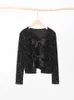 Giacca con paillettes con fiocco scintillante Donna Buon Natale Cappotto elegante a maniche lunghe Top corto sexy Capispalla donna High Street da donna 240122