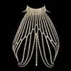 Kvinnor glänsande strass mage kroppskedjor kvinnor ihåliga ut glitter strass kristall halsband metall kedja tofs chest smycken 240127