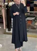 エスニック服ザンゼアスプリング長袖ソリッドシャツズボンスーツイスラム教徒ラマダンはアバヤアーバントラックスーツ2PCS女性セット