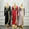 Ethnic Clothing Beaded Abaya Belted Split Party Dresses Golden Trimmings Muslim Women Gowns Islamic Long Dress Hijab Kaftan Ramadan