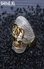 Hip Hop Ring Copper Gold Color Plated Iced Out Micro Paved CZ Stone Skull Ring for Men Women8510770