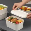 Storage Bags 50pcs Disposable Kraft Paper Lunch Boxes Thick Rectangular Takeout Bento Box Food Grade Microwave Heat Packaging With Cover