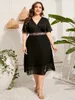 5xl plus size vestido casual mulher verão feminino decote em v manga curta lantejoulas cintura elegante vestido de festa preto vestidos longos 240126