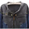 Vestes Femmes Automne Vintage Manches Longues O-Cou Jeans Manteau Femmes Poches Multi Fermetures À Glissière Volants Slim Taille Contraste Couleur Denim Veste B202