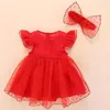 Mädchen Kleider Sommer Baby Prinzessin Kleid Rot Geboren Mädchen Kleinkind 3 Farben Taufe Für 0-12 Monate