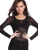 Blouses pour femmes 2024 printemps et automne noir Transparent maille bas chemise à manches longues Sexy Perspective mince Super élastique