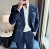 Kurtki 2 sztuki niebieskie morelowe impreza biznesowa Mężczyźni garnitury podwójnie piersi formalny styl niestandardowy ślub Tuxedos 240125