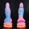 Lichtgevende Dildo Anale Speeltjes voor Vrouwen Mannen Kleurrijke Gloeiende Dildo Penis Enorme Draak Monster Dildo Butt Plug Volwassen Speelgoed 240226