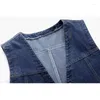 Gilets pour femmes Été mince Vintage bleu grande poche Denim gilet femmes gilet Cowboy sans manches veste manteau col en V mince jean court femme