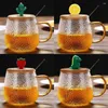 Bicchieri da vino Creativo Tazza in vetro resistente alle alte temperature Tazza da caffè Bottiglia carina Coppia di studenti Tè al latte con coperchio Cucchiaio Fiore