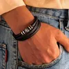 Bracelets à maillons Bracelet Laser Titane Acier Cuir Cordon Alliage Trois Couches Tresse Homme Multicouche