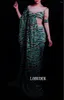 Abbigliamento da palcoscenico Tuta stampata leopardata verde Tuta da donna a maniche lunghe elasticizzata Tutina attillata Compleanno Party Outfit Nightclub Bar Costume da cantante