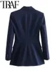 TRAF mode solide bureau dame costume veste simple boutonnage à manches longues femmes formel Blazer femme manteau haut automne 240202