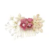 Hair Clips Cloth Flower Alloy Comb Woman Glossy Pearl Barrette For Birthday Stage Party Hairstyle Making