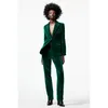 Elegant Velvet Women Blazer Za Fashion Office Wear ButtonsUp Long Sleeve Pockets Vintage Green Female Outfitt 240202