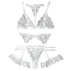 BHs Sets Halter Wireless BH Set Frauen Spitze Dessous dünne leichte Tanga Bein Ring Unterwäsche Strumpfhosen Wäsche für Frau