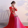 Ethnic Clothing Qipao Female Long Evening Party Dress Elegant Classic Choral Performance Costumes Pleated V-Neck Sequin Vestidos De Festa