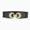 Belts 2024 Chinese Traditional Flower Waistbands Elastic For Women Dress Gold Double Metal Buckle